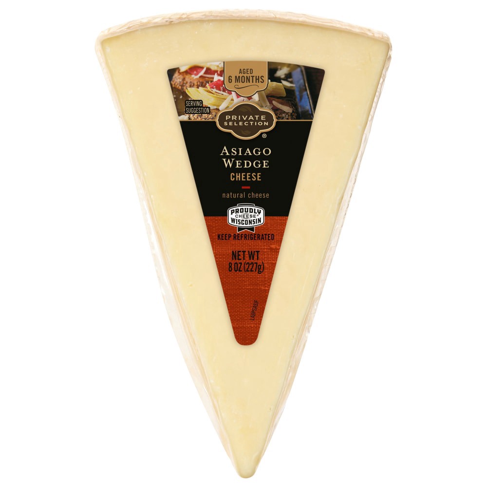 slide 1 of 2, Private Selection Asiago Wedge Cheese, 8 oz
