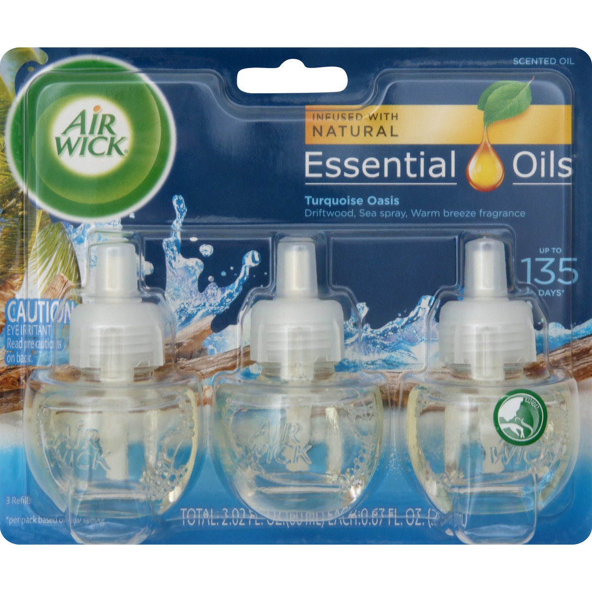 slide 5 of 6, Air Wick Plug in Scented Oil Refill, Turquoise Oasis with Driftwood Sea Spray and Warm Breeze, 3ct, Air Freshener, Essential Oils, 3 ct; 67 oz