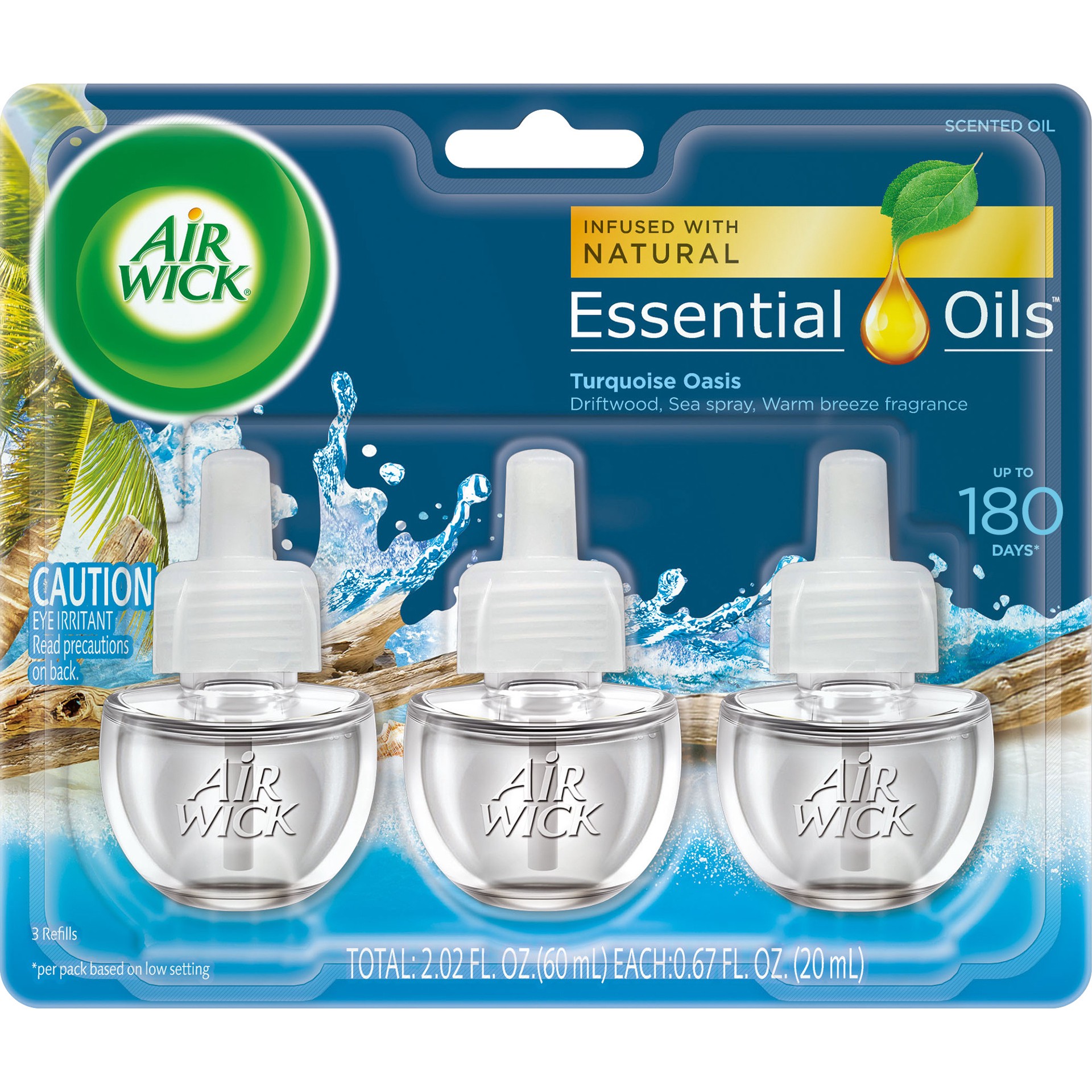 slide 1 of 6, Air Wick Plug in Scented Oil Refill, Turquoise Oasis with Driftwood Sea Spray and Warm Breeze, 3ct, Air Freshener, Essential Oils, 3 ct; 67 oz