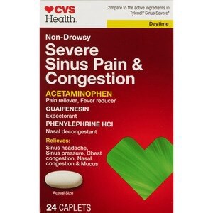 slide 1 of 1, CVS Health Non Drowsy Severe Sinus Pain & Congestion Relief, 24 Ct, 24 ct