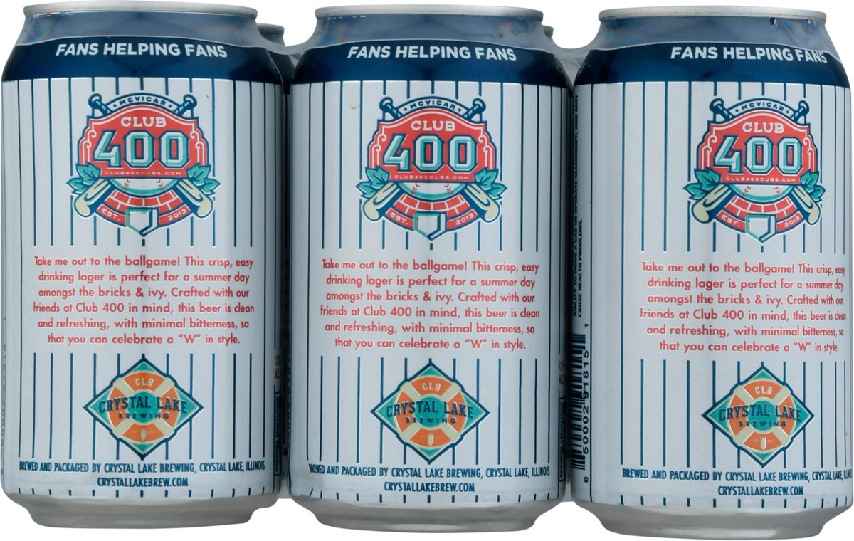 slide 5 of 10, Crystal Lake Brewing, Ball Park Lager, Club 400 6Pk, 1 ct