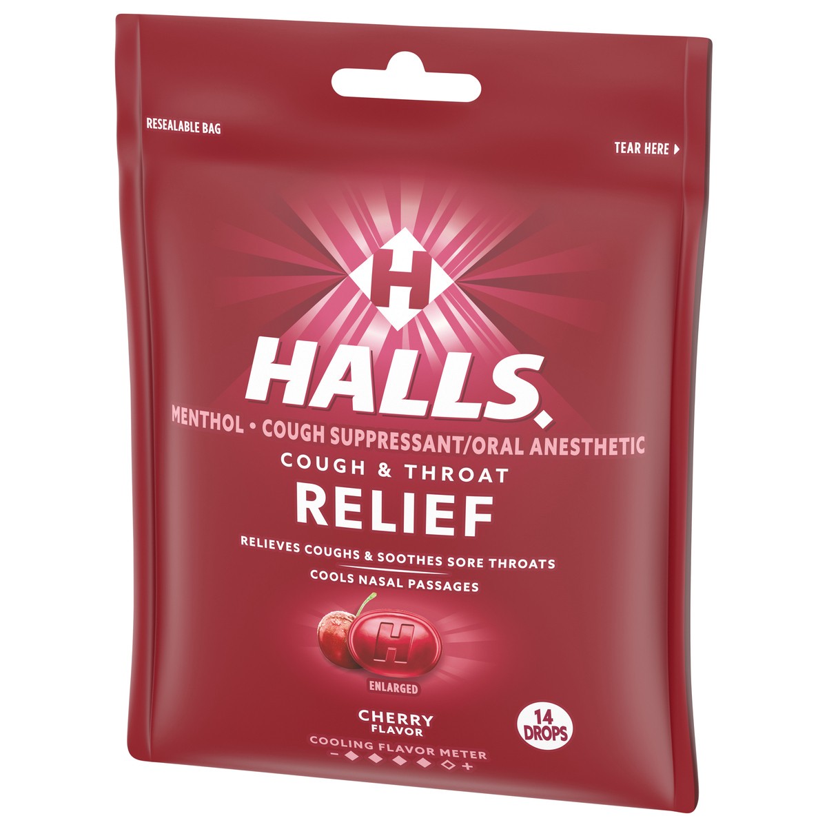 slide 3 of 9, HALLS Relief Cherry Cough Drops, 14 Total Drops, 1.53 oz