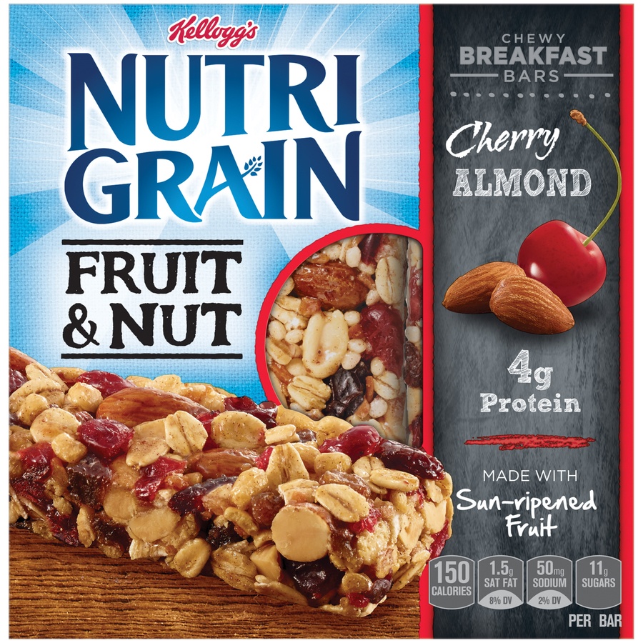 slide 1 of 7, Kellogg's Nutri-Grain Fruit & Nut Cherry Almond Chewy Breakfast Bars, 5 ct; 1.2 oz