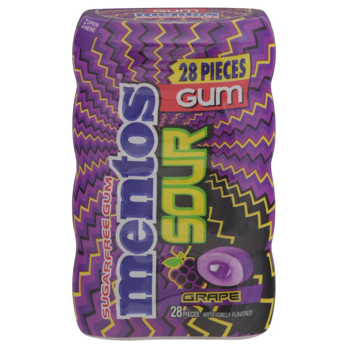 slide 1 of 9, Mentos Sour Sugarfree Grape Gum 28 Pieces, 28 ct