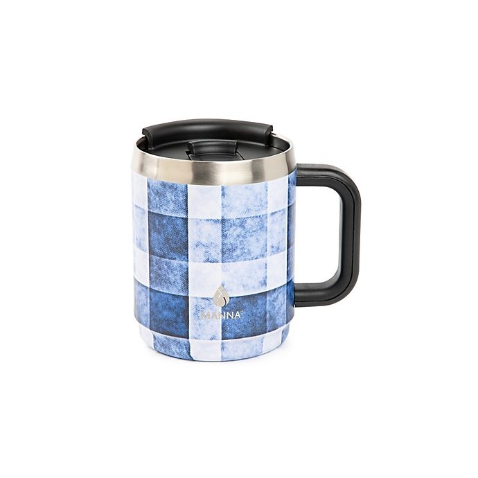 slide 1 of 1, Manna Organics Boulder Insulated Travel Mug - Blue Gingham, 14 oz