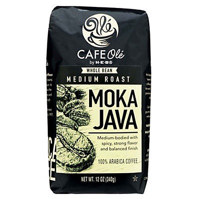 slide 1 of 1, H-E-B Cafe Ole Whole Bean Moka Java Blend Medium Roast Coffee - 12 oz, 12 oz
