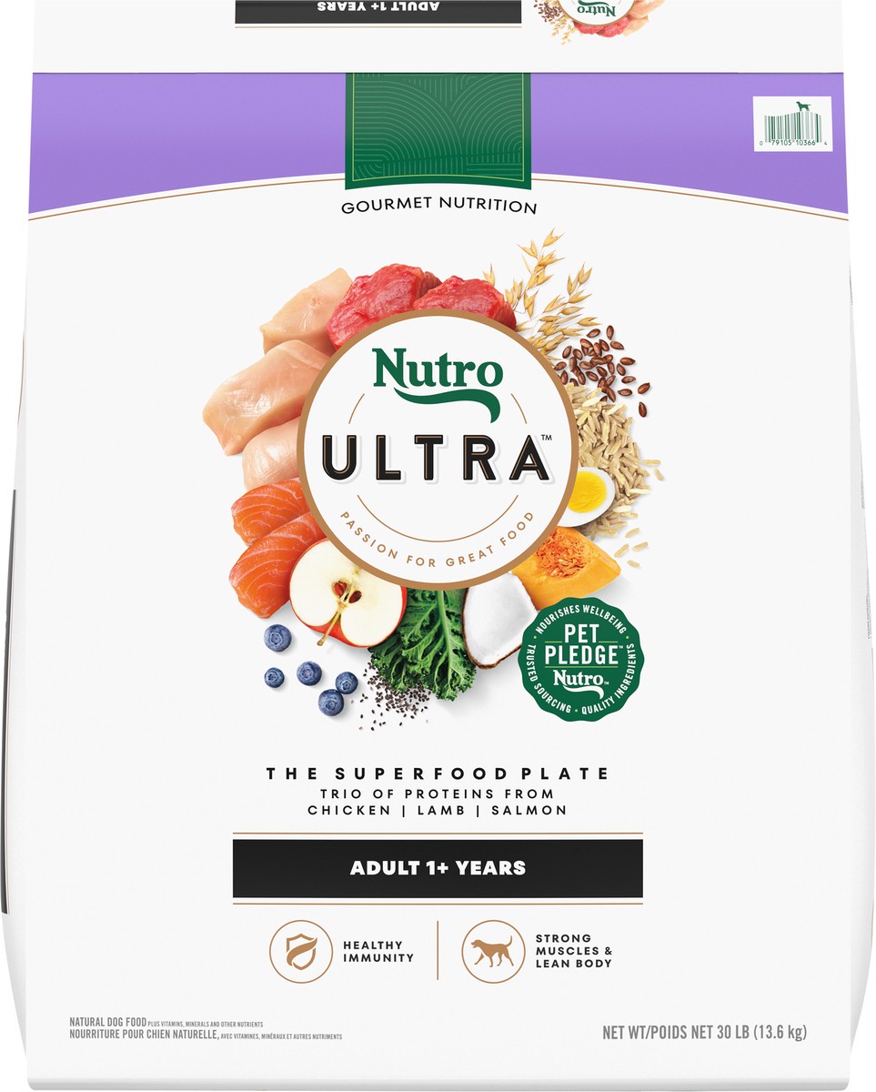 slide 13 of 15, Nutro Ultra Adult Dry Dog Food with a Trio of Proteins from Chicken, Lamb and Salmon, 30 lb. Bag, 30 Lb