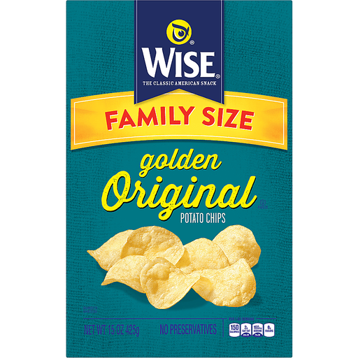 slide 1 of 6, Wise Family Size Golden Original Potato Chips, 15 oz