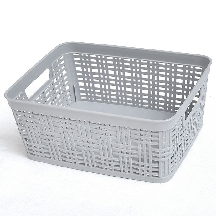 slide 1 of 1, Simply Essential Small Plastic Wicker Storage Basket - Grey, 1 ct