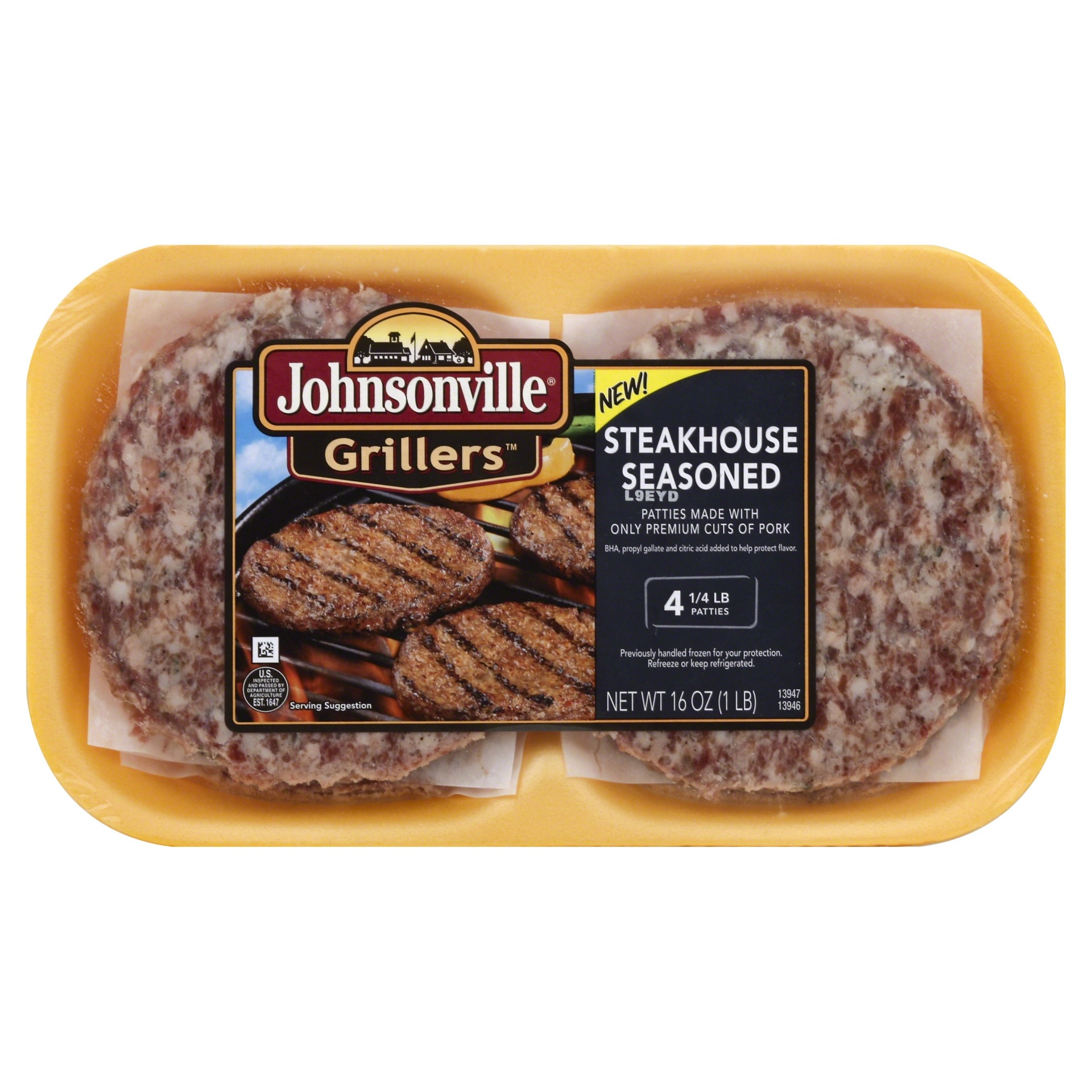 slide 1 of 2, Johnsonville Grillers Steakhouse Seasoned Patties, 1 lb, 4 ct, 16 oz