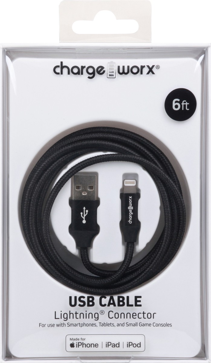 slide 1 of 10, Chargeworx Black Lightning Connector USB Cable, 6 ft