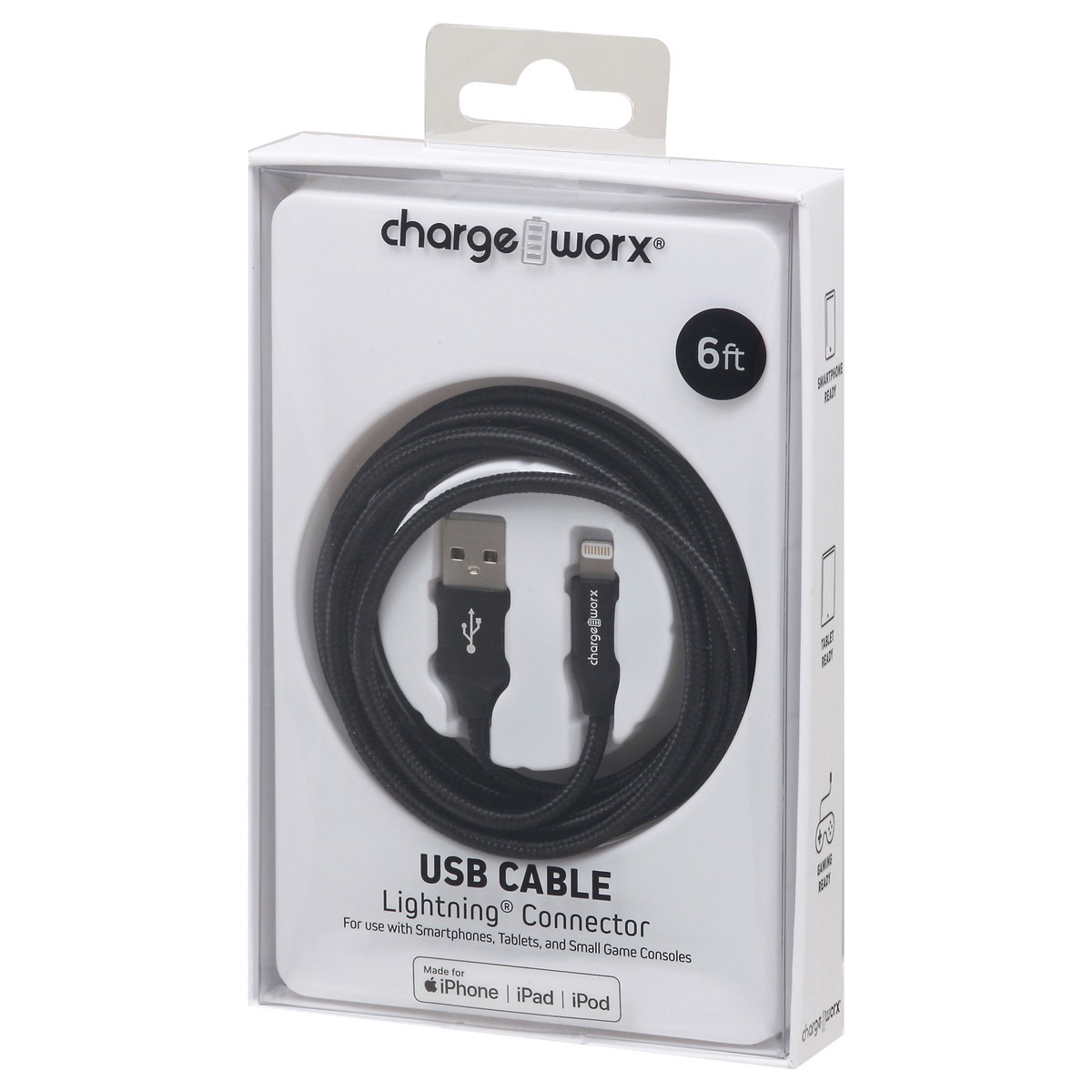 slide 2 of 10, Chargeworx Black Lightning Connector USB Cable, 6 ft