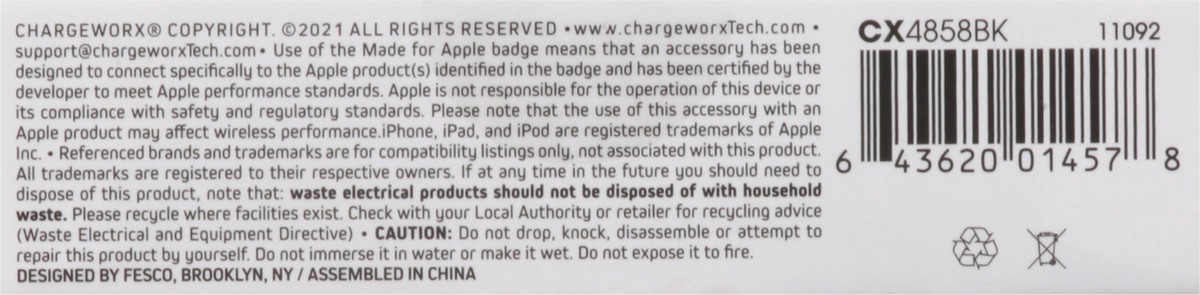 slide 3 of 10, Chargeworx Black Lightning Connector USB Cable, 6 ft