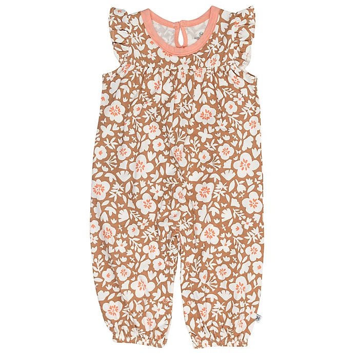 slide 1 of 3, The Honest Company Flutter Sleeve Coverall, Mushroom Floral, 1 ct