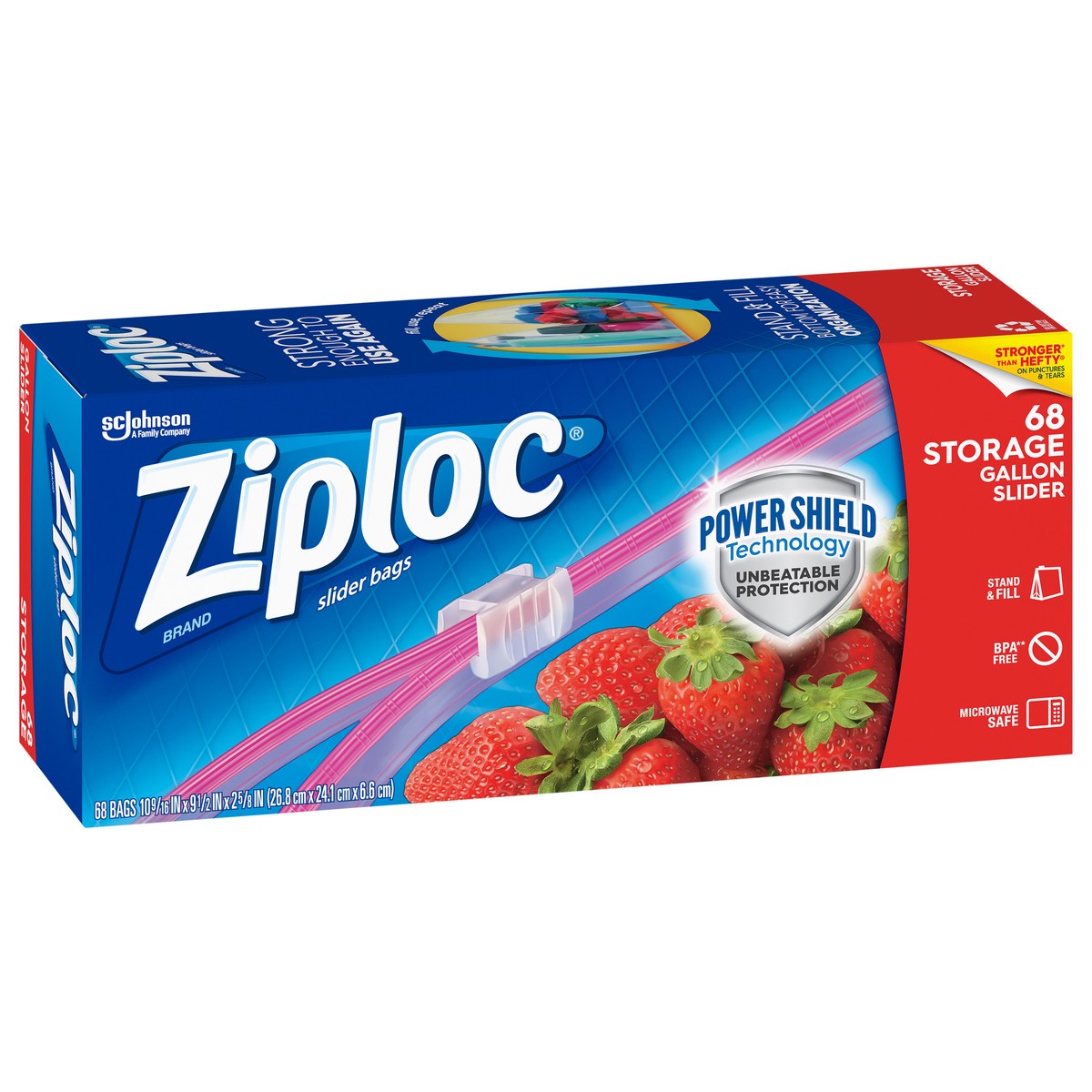 slide 2 of 5, Ziploc Storage Bags, Reusable Gallon Size Slider Bags, Power Shield Technology, 68 Count, 68 ct