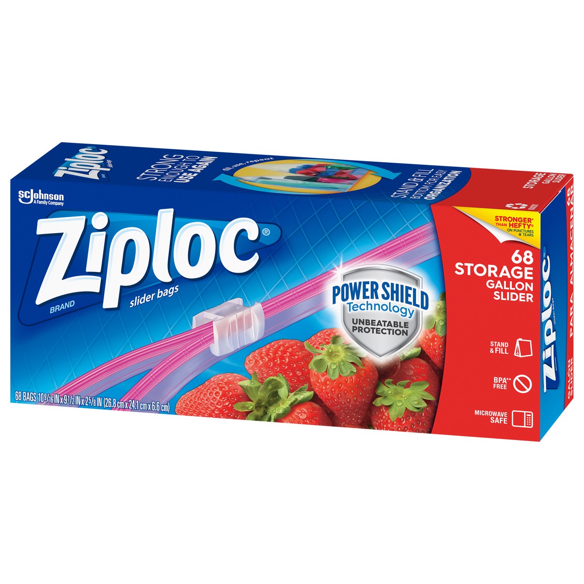 slide 3 of 5, Ziploc Storage Bags, Reusable Gallon Size Slider Bags, Power Shield Technology, 68 Count, 68 ct
