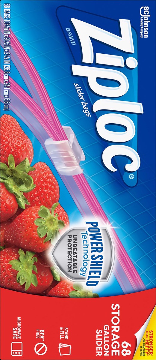 slide 5 of 5, Ziploc Storage Bags, Reusable Gallon Size Slider Bags, Power Shield Technology, 68 Count, 68 ct