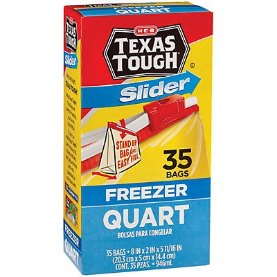 slide 1 of 1, H-E-B Texas Tough Slider Quart Freezer Bags, 35 ct