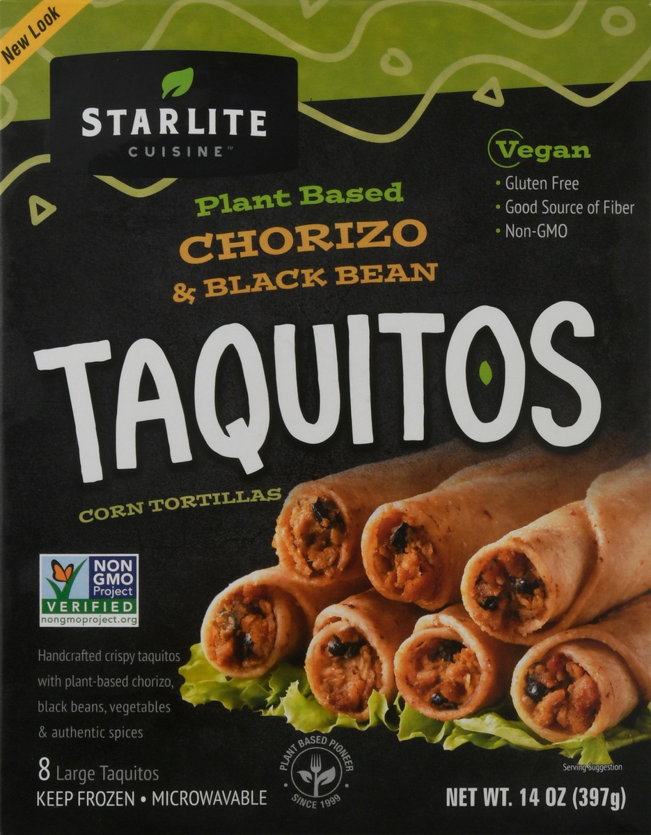 slide 1 of 10, Starlite Cuisine Chorizo & Black Bean Taquitos 8 ea Box, 8 ct