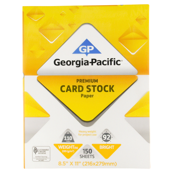 slide 1 of 1, Georgia-Pacific White Card Stock, 150 ct, 8.5 in x 11.5 in