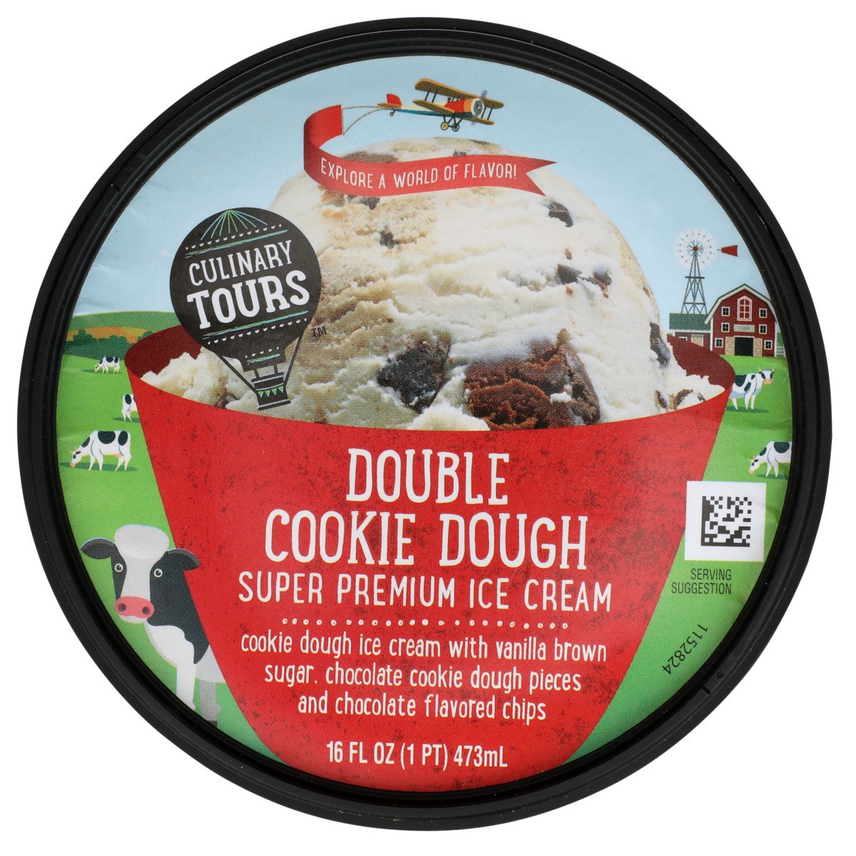 slide 5 of 9, Culinary Tours Double Cookie Dough Super Premium Ice Cream With Vanilla Brown Sugar, Chocolate Cookie Dough Pieces And Chocolate Flavored Chips, 1 pint