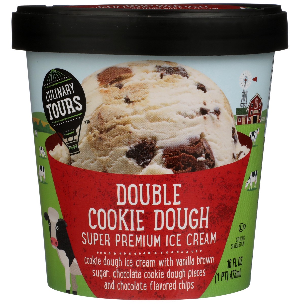 slide 8 of 9, Culinary Tours Double Cookie Dough Super Premium Ice Cream With Vanilla Brown Sugar, Chocolate Cookie Dough Pieces And Chocolate Flavored Chips, 1 pint