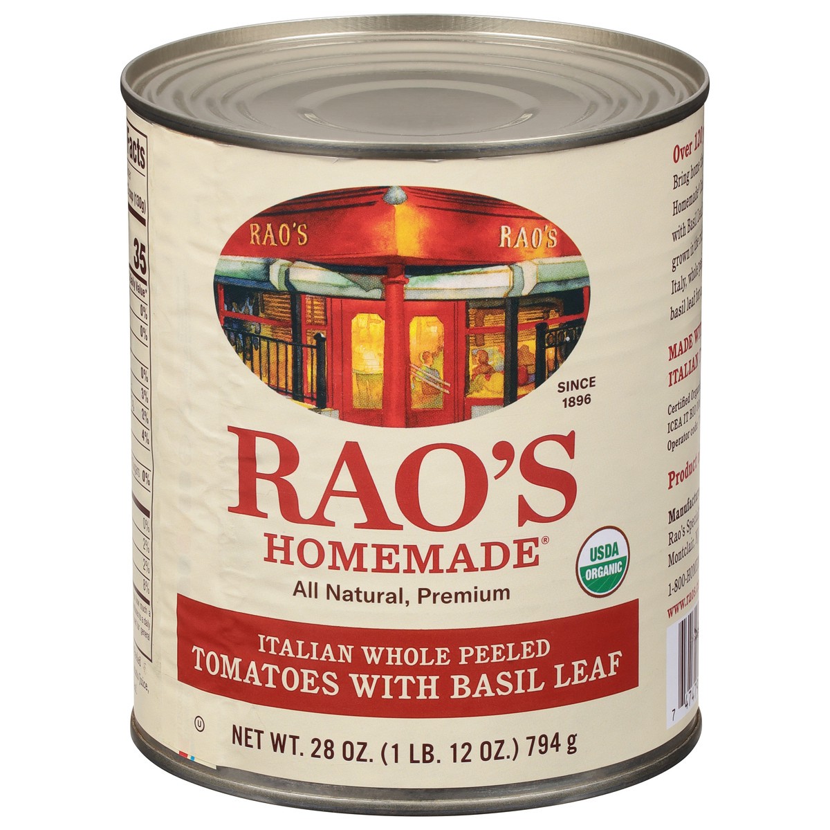 slide 1 of 12, Rao's Homemade Homemade Italian Whole Peeled Tomatoes with Basil Leaf 28 oz, 28 oz