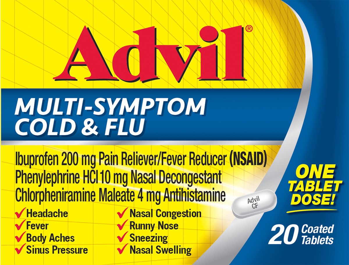 slide 6 of 12, Advil Multisymptom Cold Flu Coated Tablets Ibuprofen, 20 ct