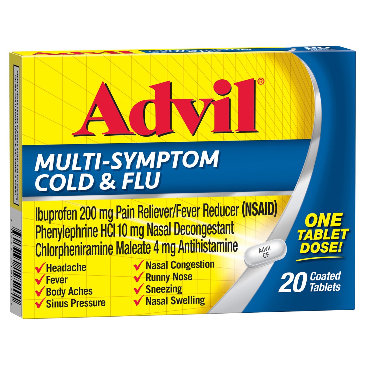 slide 7 of 12, Advil Multisymptom Cold Flu Coated Tablets Ibuprofen, 20 ct