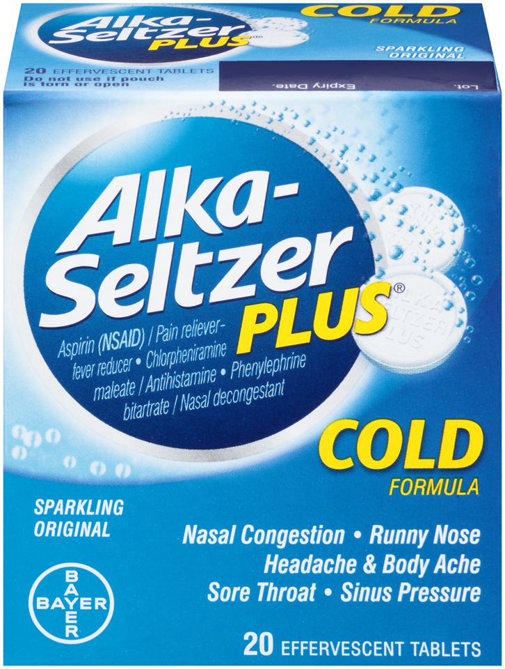 slide 1 of 1, Alka-Seltzer Plus Cold Formula Sparkling Original Effervescent Tablets, 20 ct