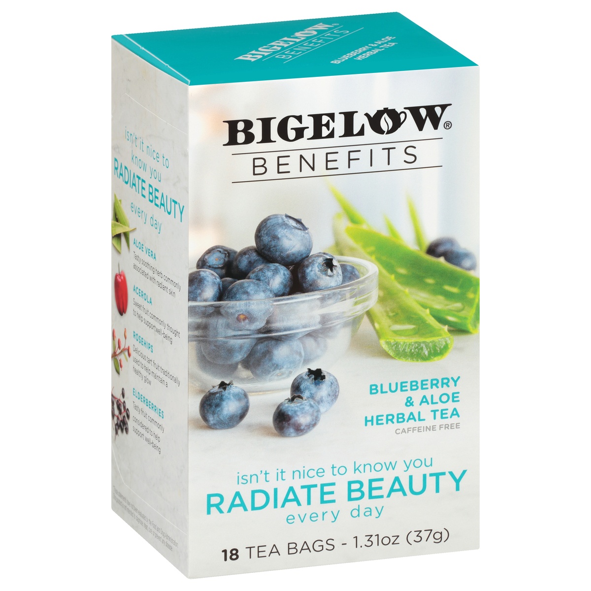 slide 2 of 9, Bigelow Benefits Blueberry & Aloe Herbal Tea, 18 ct