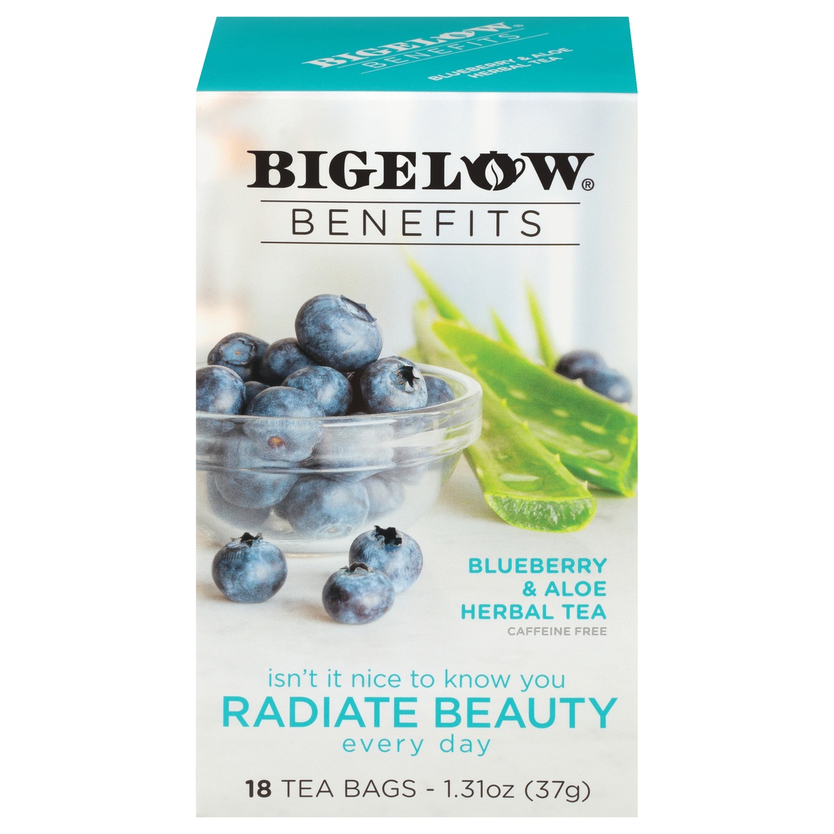 slide 1 of 9, Bigelow Benefits Blueberry & Aloe Herbal Tea, 18 ct