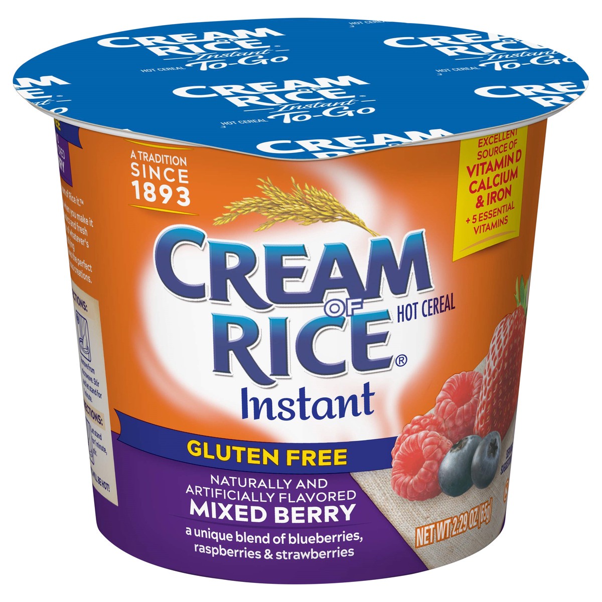 slide 1 of 10, Cream Of Rice Gluten Free Instant To-Go Mixed Berry Hot Cereal 2.29 oz, 2.29 oz