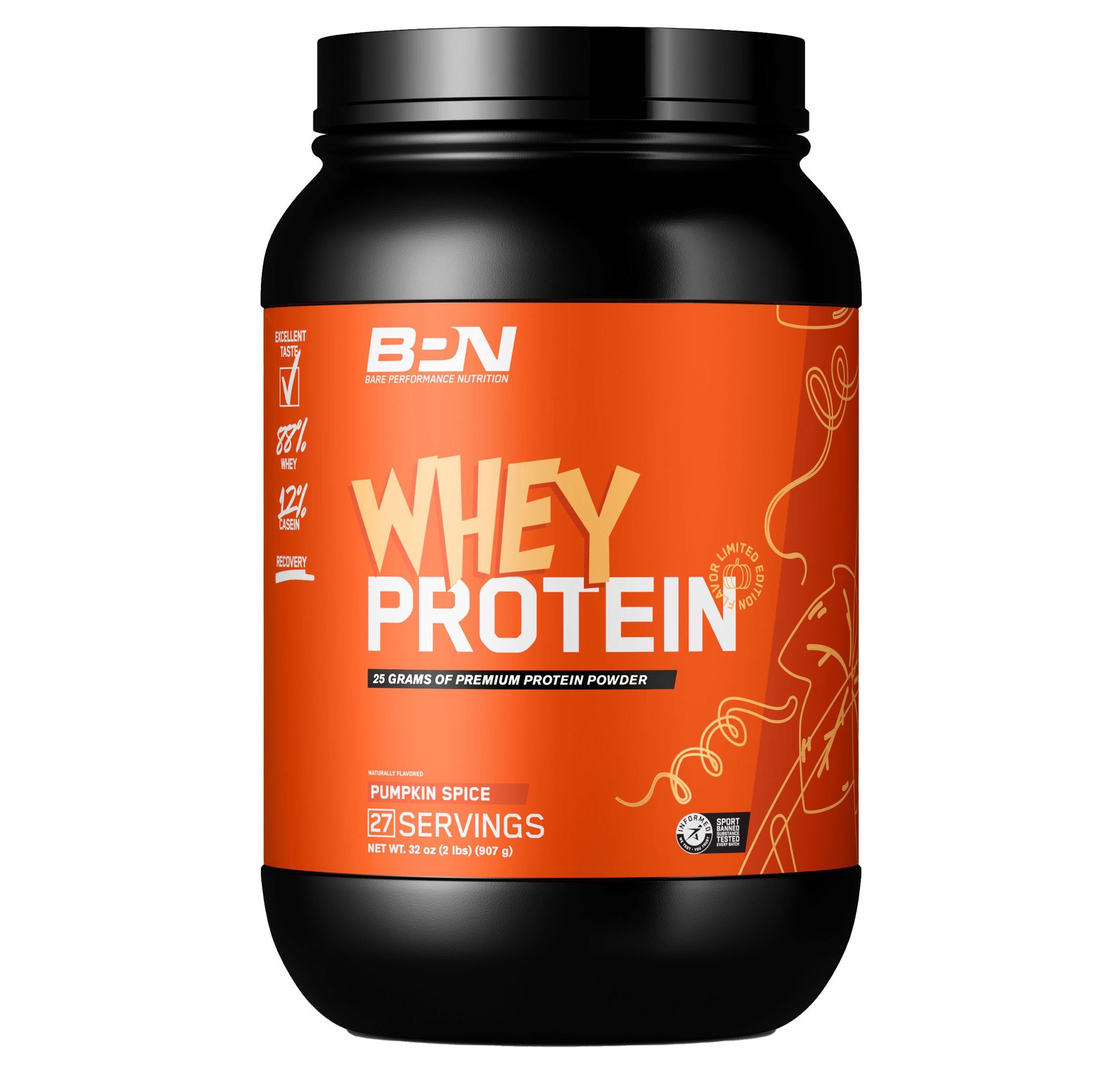 slide 1 of 1, Bare Performance Nutrition Whey 25g Protein Powder - Pumpkin Spice, 32 oz