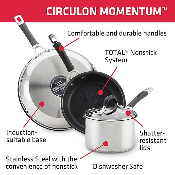 slide 6 of 11, Circulon Momentum Stainless Steel Nonstick Cookware Set, 11 ct