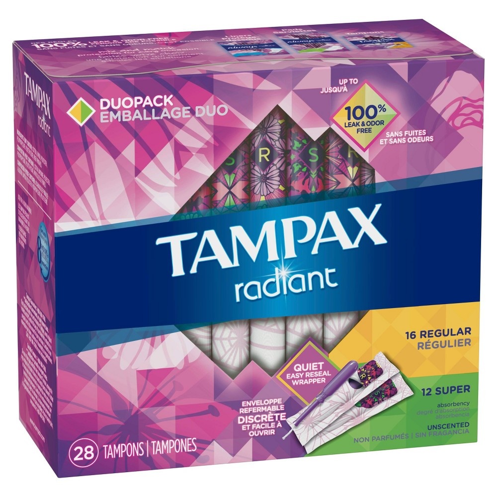 slide 4 of 4, Tampax Radiant Duo Unscented Tampons, 28 ct