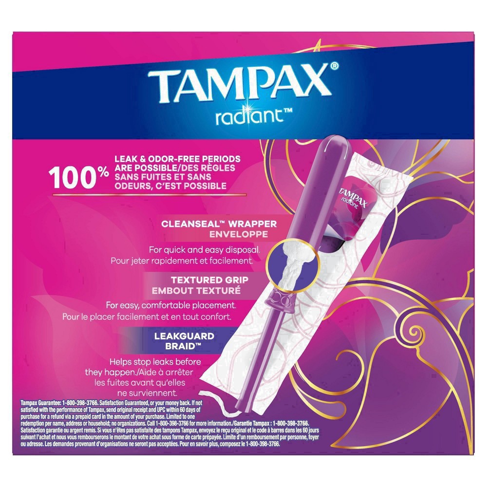 slide 19 of 104, Tampax Radiant Regular/Super Unscented Tampons 28 ea, 28 ct