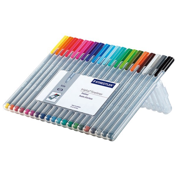 slide 1 of 2, STAEDTLER Triplus Fineliner Porous Point Pens, Fine Point, Gray Barrel, Assorted Ink Colors, Pack Of 20, 20 ct
