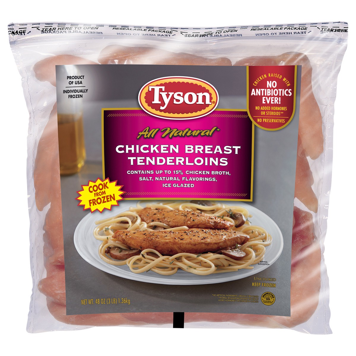 slide 4 of 7, Tyson Boneless Skinless Chicken Breast Tenderloins, 3 lb. (Frozen), 1.36 kg