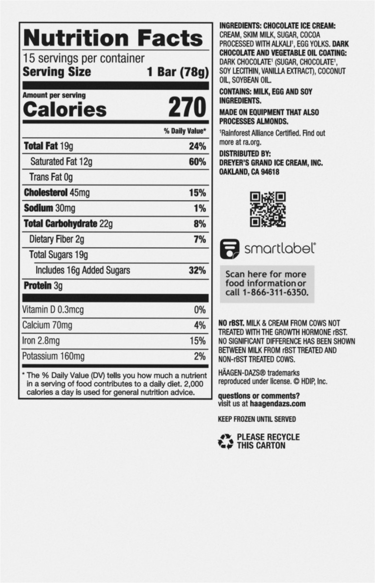 slide 2 of 15, Häagen-Dazs Chocolate Dark Chocolate Ice Cream Bars, 15 Count, 15 ct