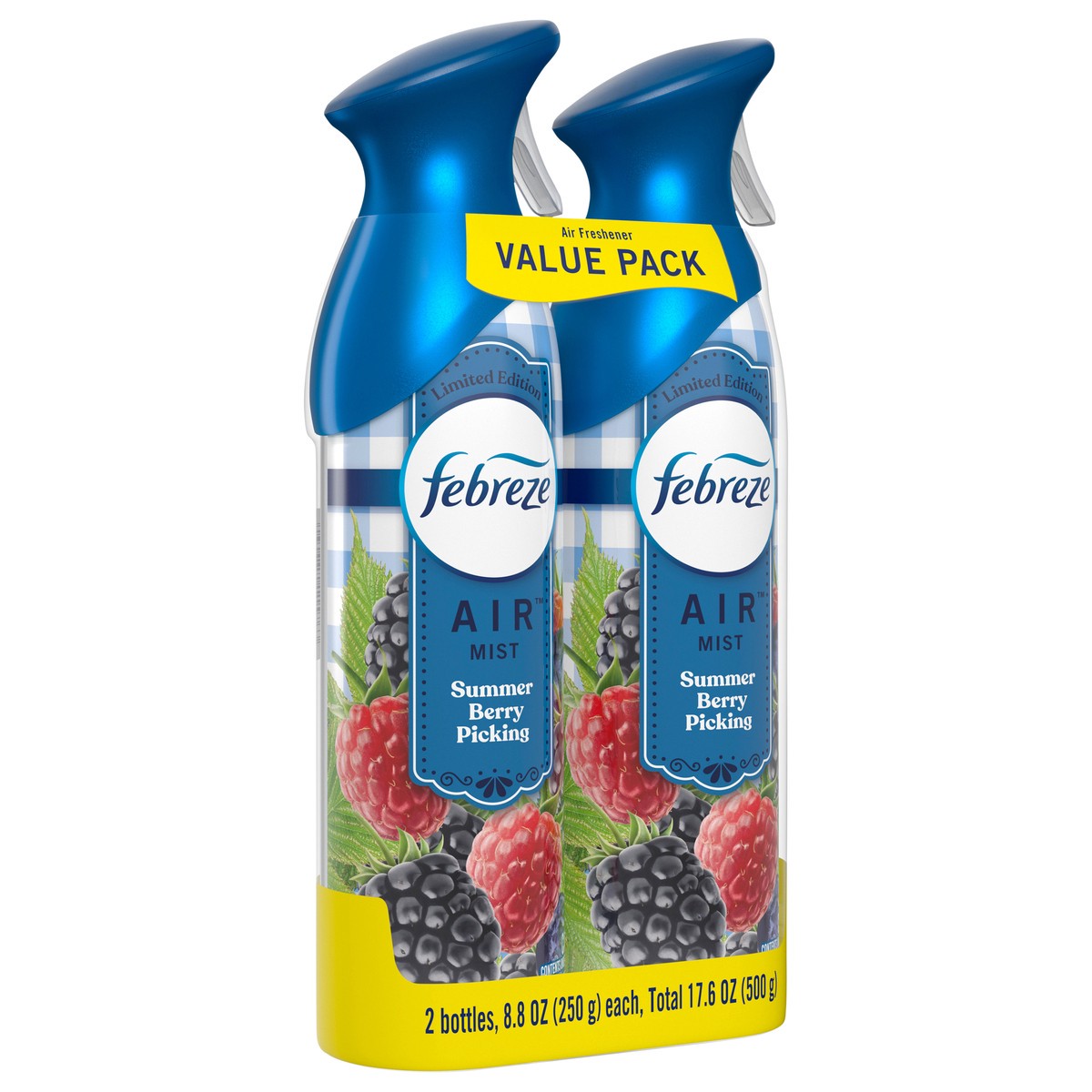 slide 6 of 9, Febreze Air Mist Odor-Fighting Air Freshener Summer Berry Picking, 8.8 oz. Aerosol Can, Pack of 2, 2 ea