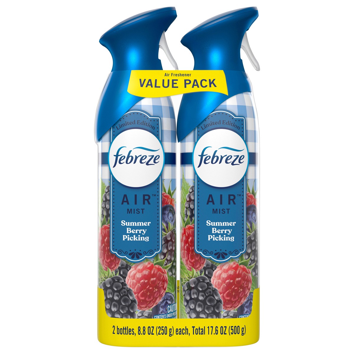 slide 2 of 9, Febreze Air Mist Odor-Fighting Air Freshener Summer Berry Picking, 8.8 oz. Aerosol Can, Pack of 2, 2 ea