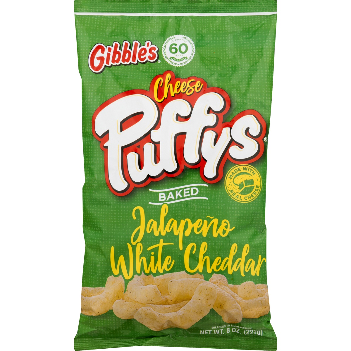 slide 1 of 1, Gibble's Cheese Puffys, Jalapeno White Cheddar, Baked, 8 oz