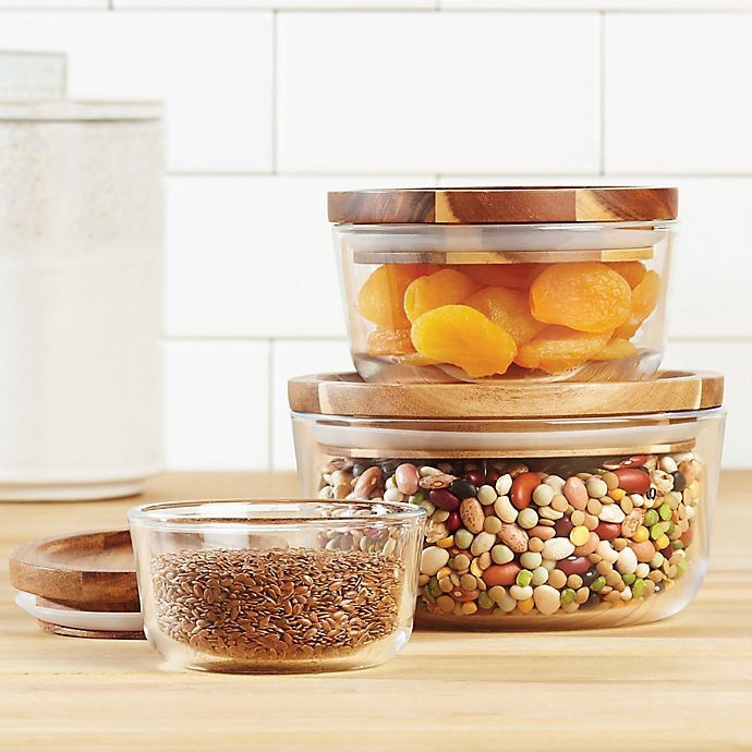 slide 2 of 6, Pyrex Glass with Wood Lids Storage Containers 6 ea, 6 ct