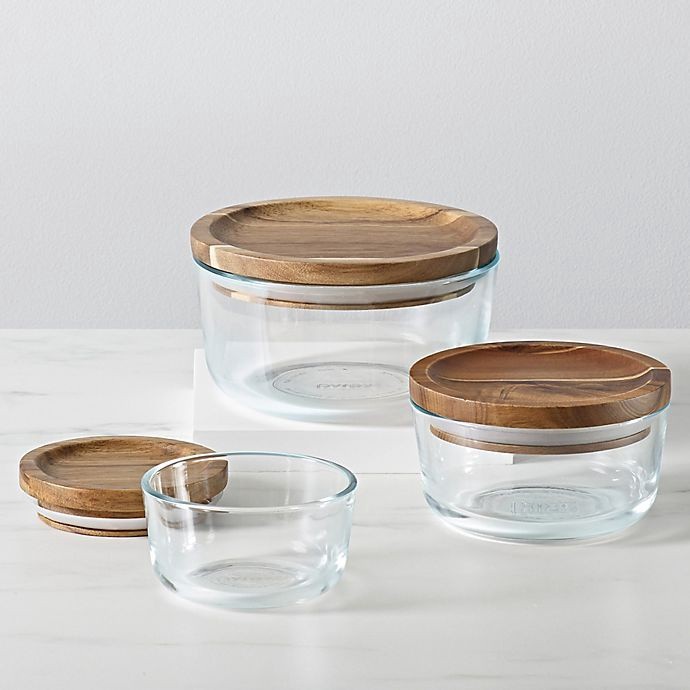 slide 3 of 6, Pyrex Glass with Wood Lids Storage Containers 6 ea, 6 ct