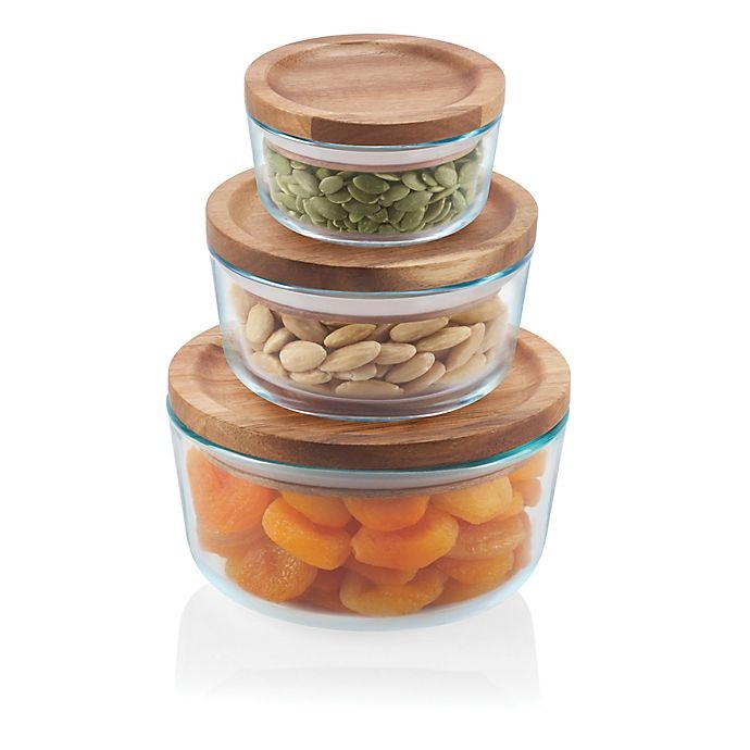 slide 6 of 6, Pyrex Glass with Wood Lids Storage Containers 6 ea, 6 ct