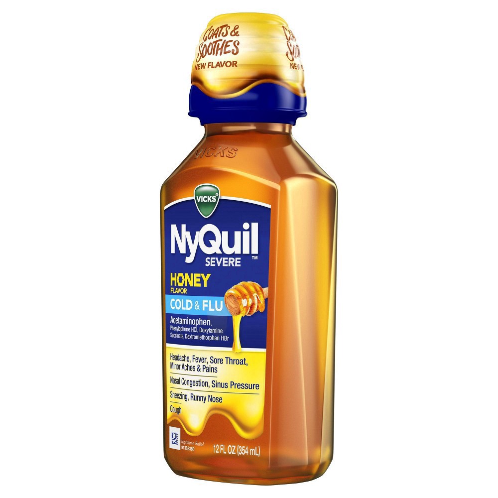 slide 5 of 9, Vicks NyQuil Severe Cold & Flu Medicine Liquid - Honey - 12 fl oz, 12 fl oz