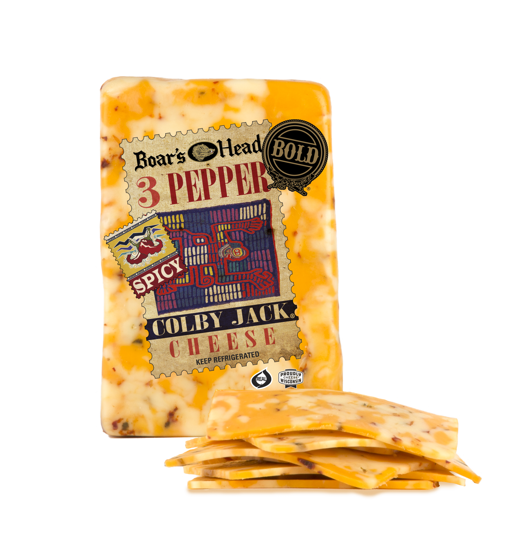 slide 1 of 1, Boar's Head 3-Pepper Colby Jack Cheese, per lb