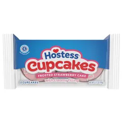 HOSTESS Strawberry CupCakes, Frosted Cake with Creamy Filling - 2 count, 3.17 oz