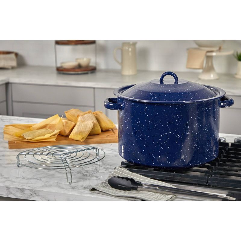 slide 5 of 5, Imusa Enamel Steamer/Stock Pot - Blue, 16 qt